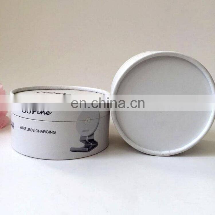 factory price customized wireless charging machine packaging white cardboard cylinder round box with logo printing