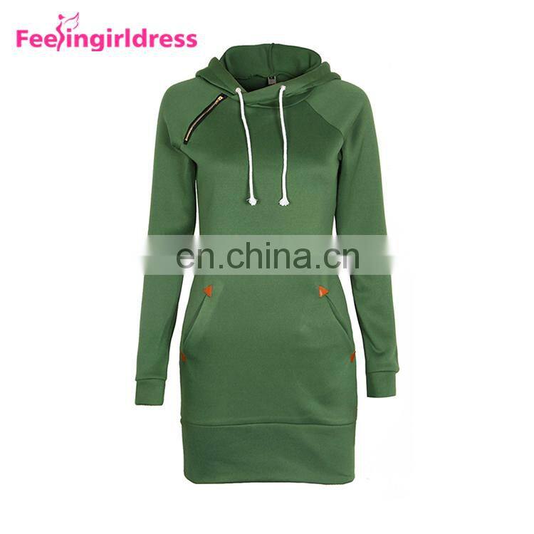 Fashion Plain Long Sleeve Slit Pullover Hoodie Women Winter Dress