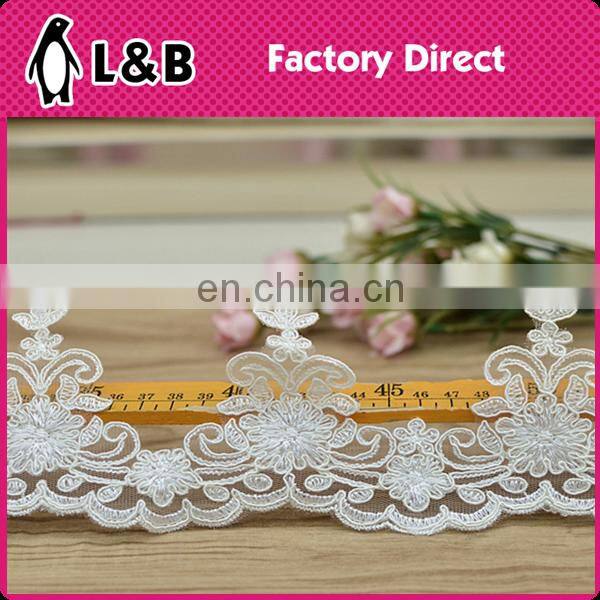 2016 manufacturer flower designs embroideried ivory bridal lace trimmings,embroidered bridal lace trim