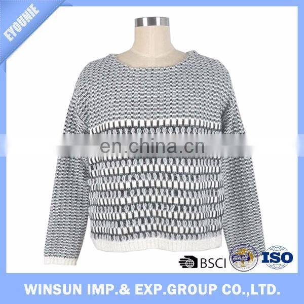 Cyan High O-neck Long Sleeve Women Sweater Tuxedo Design Knitting Fabric