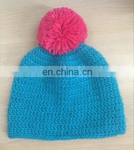 Top fashion style for 2016 winter handmaking winter beanie hat with big top pom pom