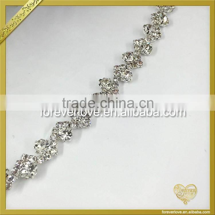 Fashion design sew on rhinestone beaded neck chain trim for bridal FC626