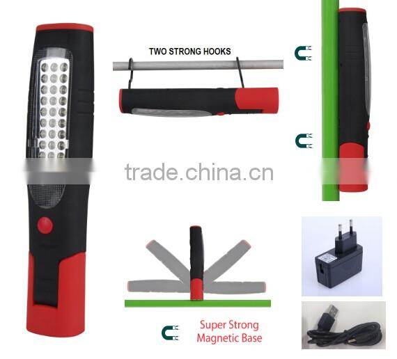 Magnetic 30+7LED rechargeable led torch led work lamp