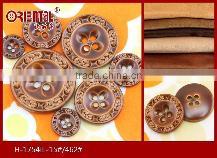 4-hole imitation leather plastic coat button in brown