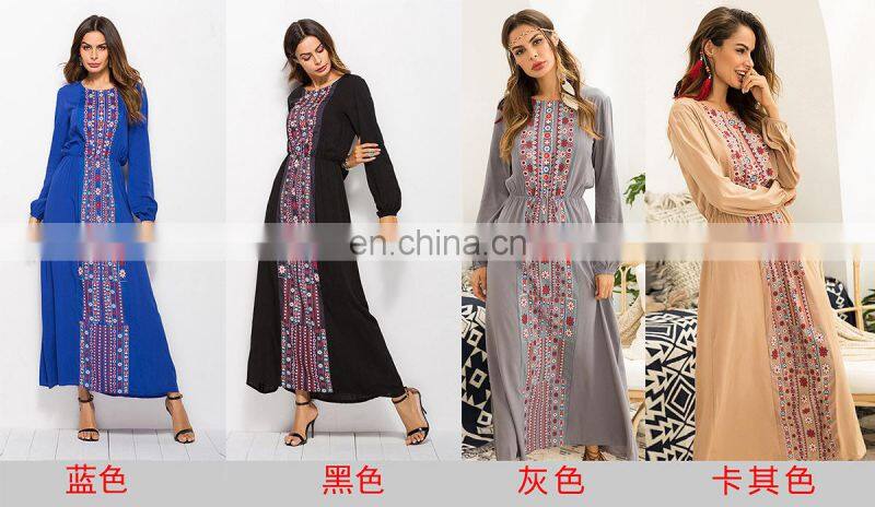Boho Long Sleeve Maxi Women Dress Bohemian Elegant Casual Long Dresses Muslim Khaki Grey Loose Autumn Fashion Clothes New
