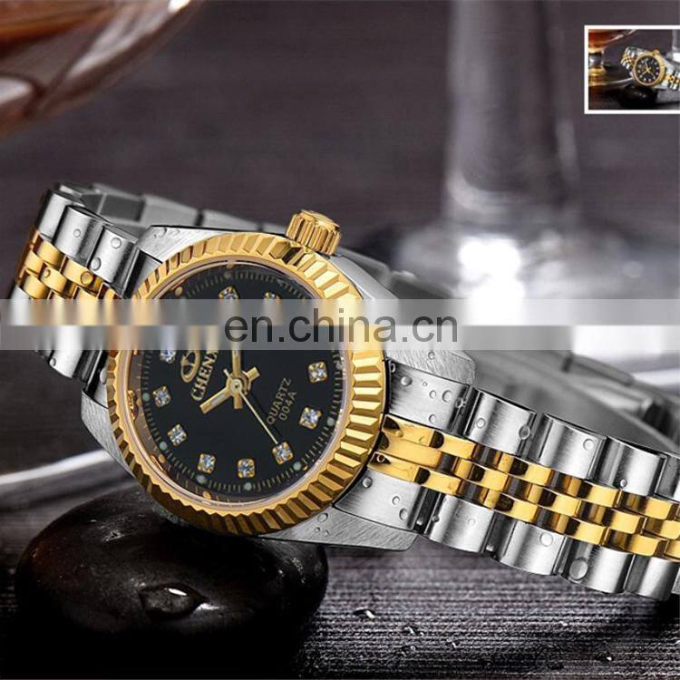 CHENXI 004A Couple Japan Watch Stainless Steel Hand Watch Crystal Diamond Gold couple outdoor watch