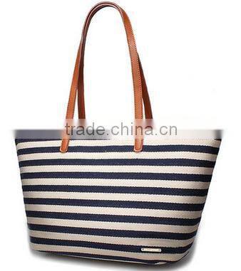 2016 fashion stripe canvas designer handbag ladies leisure bag wholesale