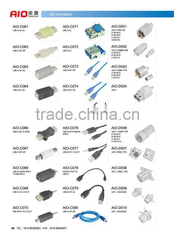 Straight brass 6 Piece UHF Female SO239 Clamp type Connector-RG58,RG141&LMR-195