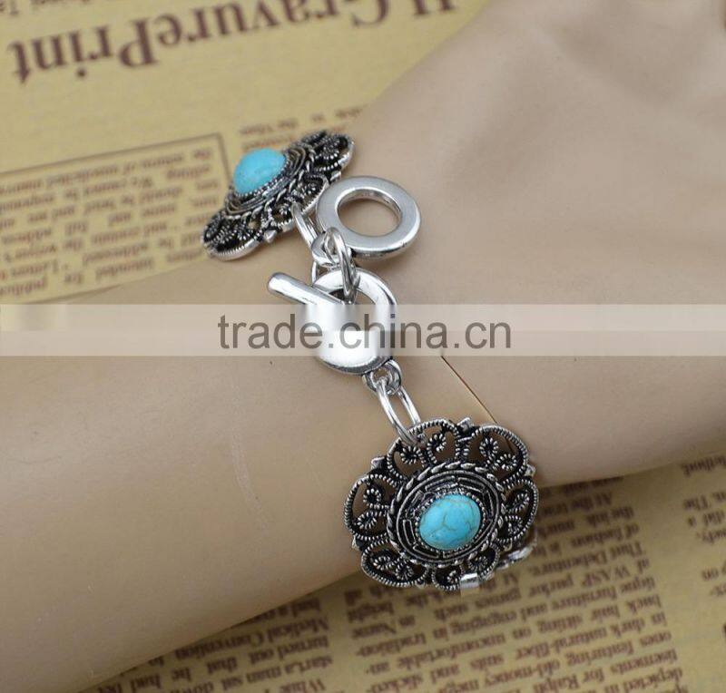 2015 YiWu new products Bohemian turquoise hollow-out flower bracelet