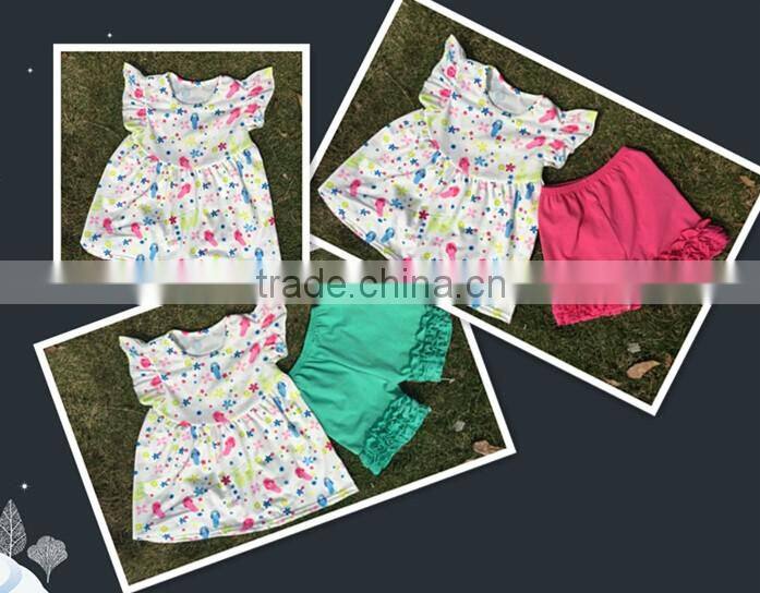 new style white dress clothes and blue bell-bottom girls baby and kids wholesale boutique outfits