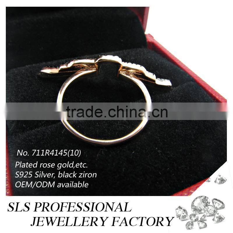 Cute for girls princess jewelry 925 silver black CZ micro paved finger rings with Angel wing