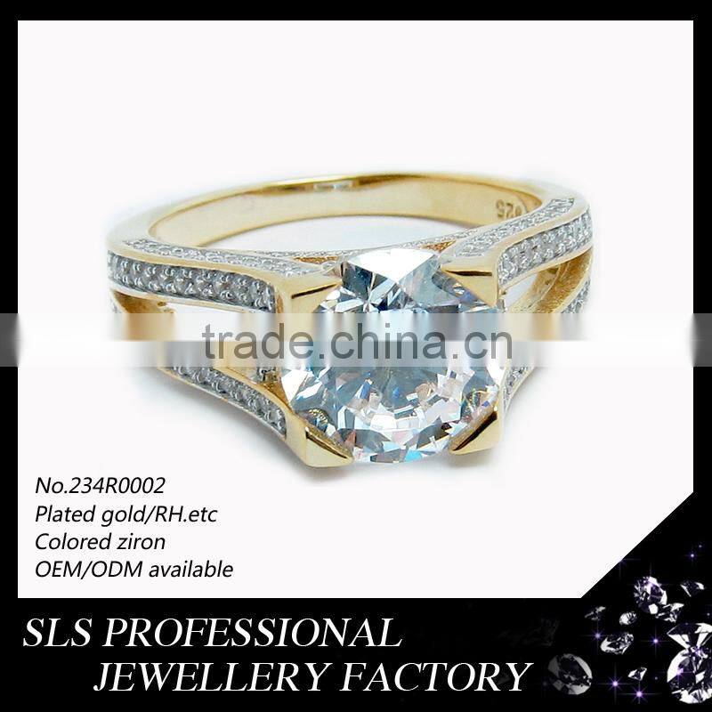 China jewelry factory wholesale 925 sterling silver rings plated gold big stone silver wedding ring
