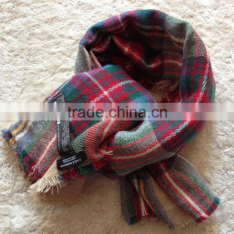 New Winter Plaid Square Tassel Fashion Women Wool Shawl