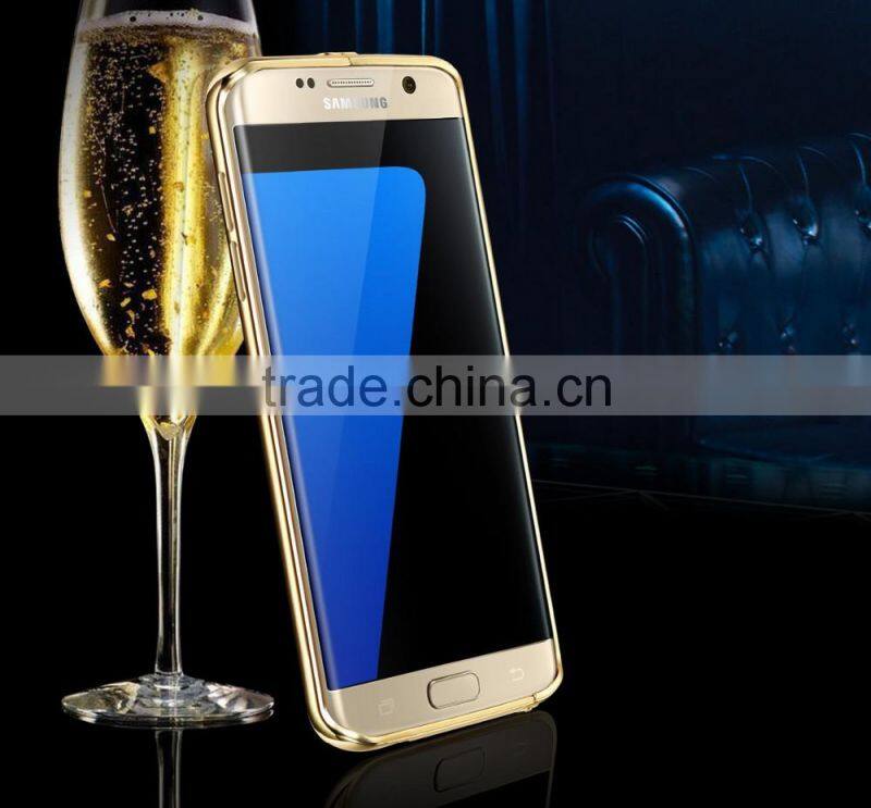 KXX Gold Series Stainless steel Bumper with Acrylic backplaneck Case for Samsung S7 edge Luxury Mirror Back Stand Case MT-5580