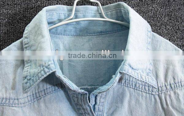 ladies cotton polo collar skirt solid color long sleeve jean blouse