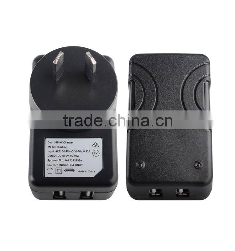 SAA Approved 5V 2A 2 Port Wall Adapter for AU Standards