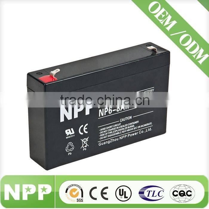 Chinese Manufacturer npp rechargeable battery AGM battery for ups 6v8ah