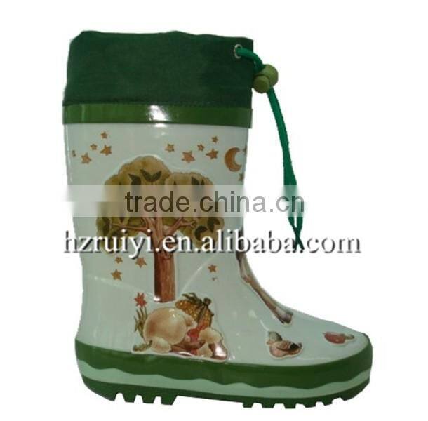 kawaii fancy kids rain boots with cartoon character,OEM rubber boots with collar,adjustable gum shoes for kids