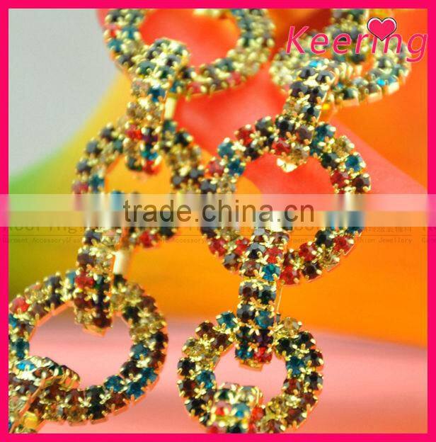 wholesale round shape rings decorative gold rhinestone plating crystal chain WRC-241