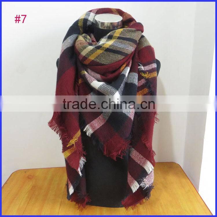 Hot selling winter tartan plaid scarf cashmere