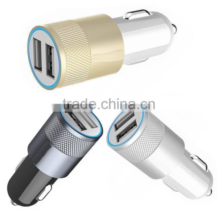 2015 Newest High quality3.1A Aluminium Alloy Car Charger for cellphone/ipad/ipod/mp5/digital