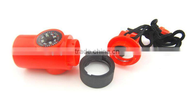 Survival multifunction whistle with compass thermometer mirror magnifier and led torch