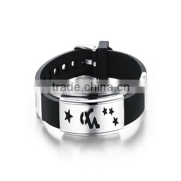 engrave metal plate silicone bracelet stainless steel