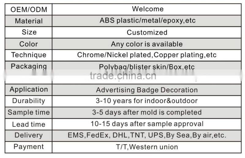 Decorative plastic chrome plating 3D name logo