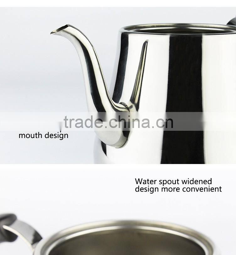 2L polished finish comfortable pouring stainless steel water kettle with filter screen and riveted PP handle