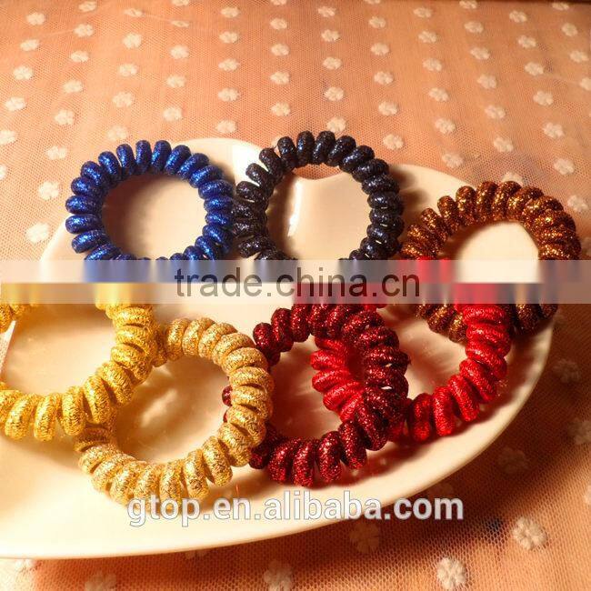 Plastic Glitter Fluorescent colors elastic quality candy cheap women telephone wire hair circle