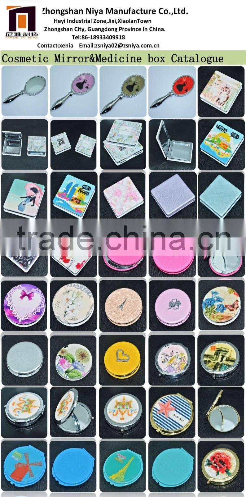 yellow leather cosmetic compact mirror with heart shape