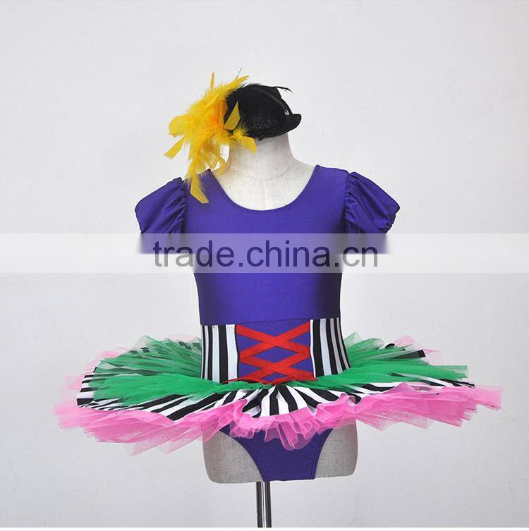 kids ballet skirt, short Sleeve girls camisole ballet tutu, Rainbow Stripe Princess Tutu Dress kids dancewear