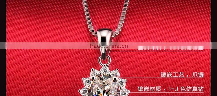 925 silver necklace pendant oval shape syntheric diamond setting pendant short chain necklace