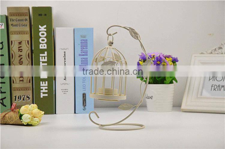2015 new style metal leaves bird cage candle holder