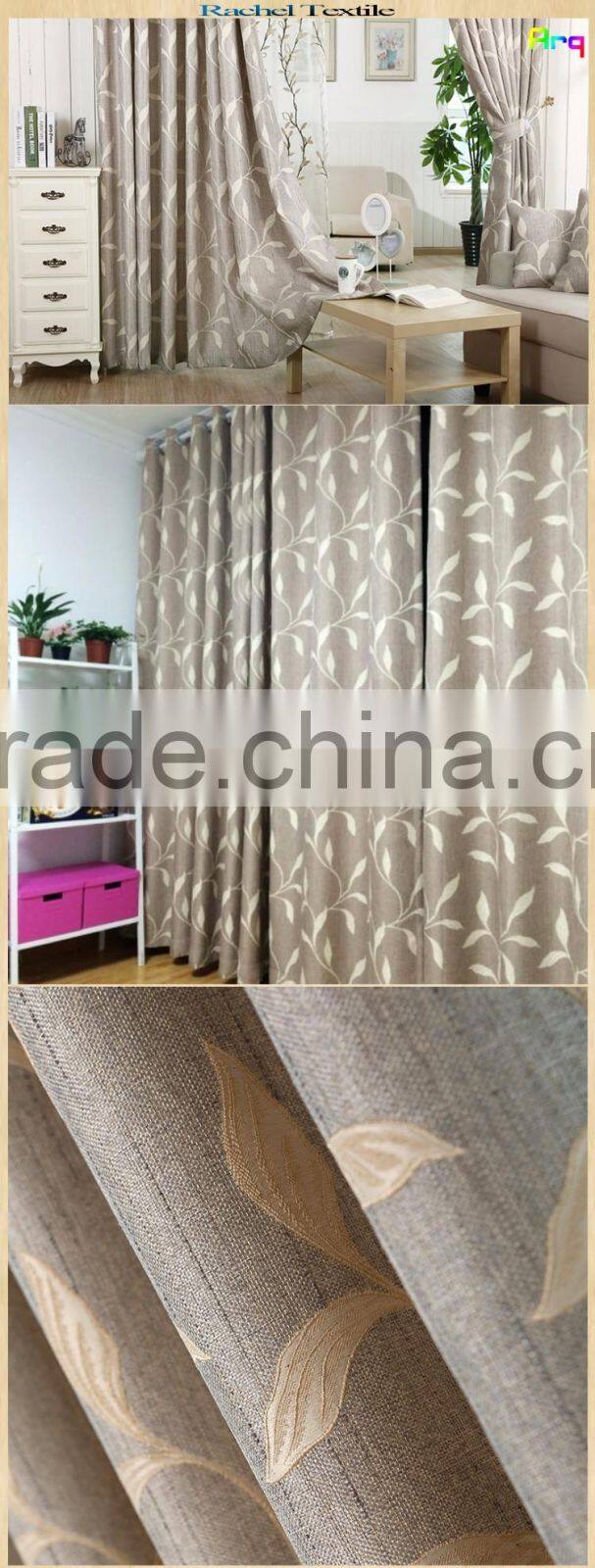 jacquard leaf design polyester cotton t/c fabric linen look good quality 110" size countryside style curtain wholesae