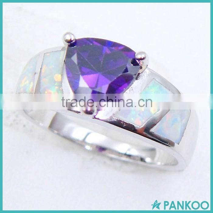 Hot Selling Rhodium Plated 925 Sterling Silver Pave Zircon Wpmen Opal Ring