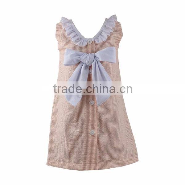 2016 Kaiyo Wholesale children lace ruffle dress decorate with bowknot oem service princess seersucker dress home dress