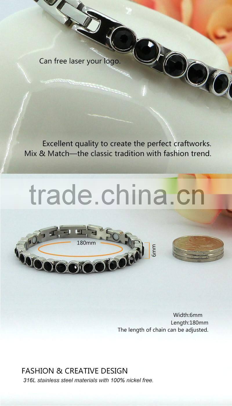 Wholesales jewelry for boys and girls with full magnetic bracelet with black zircon stone