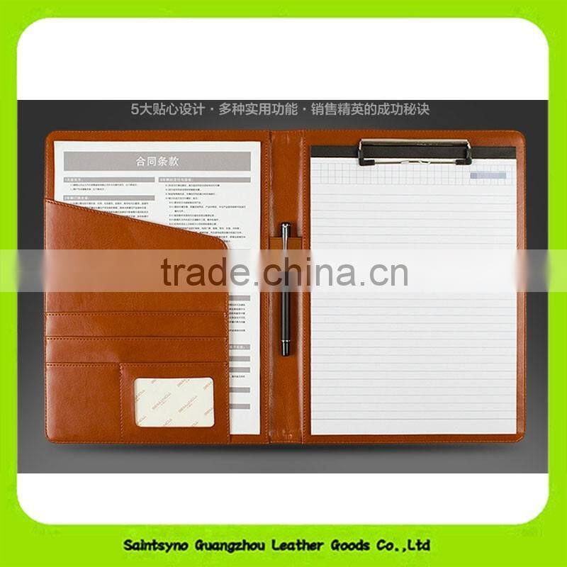 16037 Office a4 genuine leather portfolio business executive padfolio classification folder document clip holder