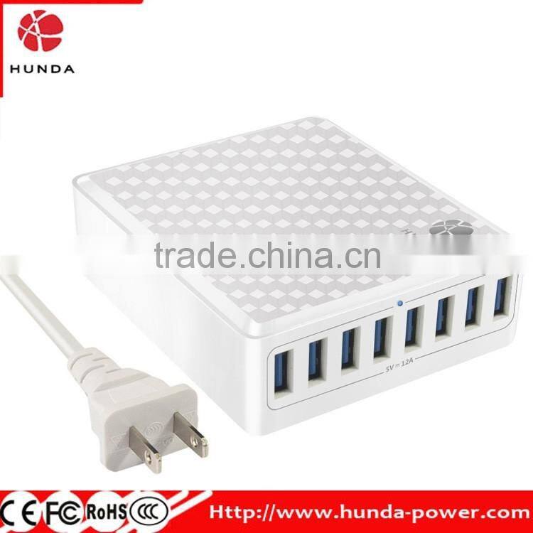 HUNDA new arrival 5V/12A 8 ports Intelligent Multi desktop USB Charger- White