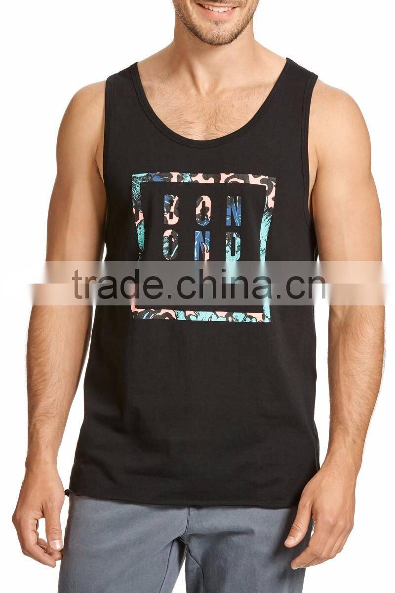 Daijun OEM new design black 100% cotton custom logo printed men singlet