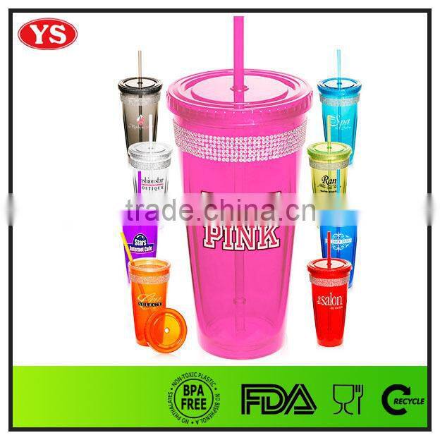 Customize/OEM 20 oz double wall starbucks plastic tumbler with straw