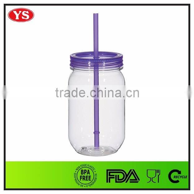 18oz bpa free clear plastic jar with straw