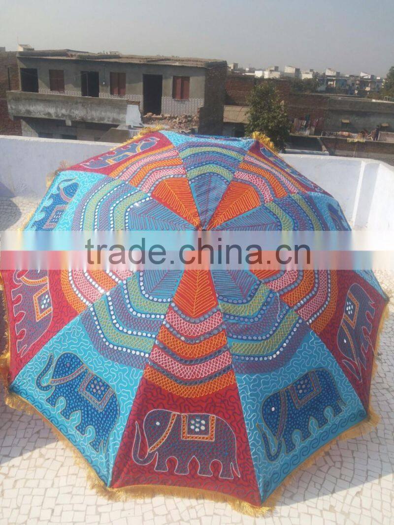 Latest Design 2015 Beautiful Multi Coloured Handmade Elephant Embroidered Parasol garden Umbrella