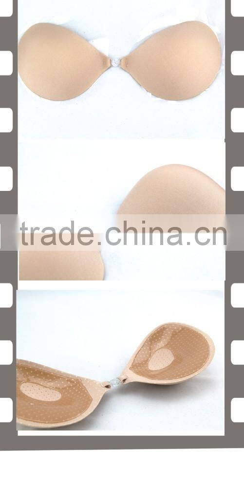 Top Selling 2014 New Sexy Women Self-Adhesive Push Up Silicone Bust Front Closure Strapless Invisible Bra Black