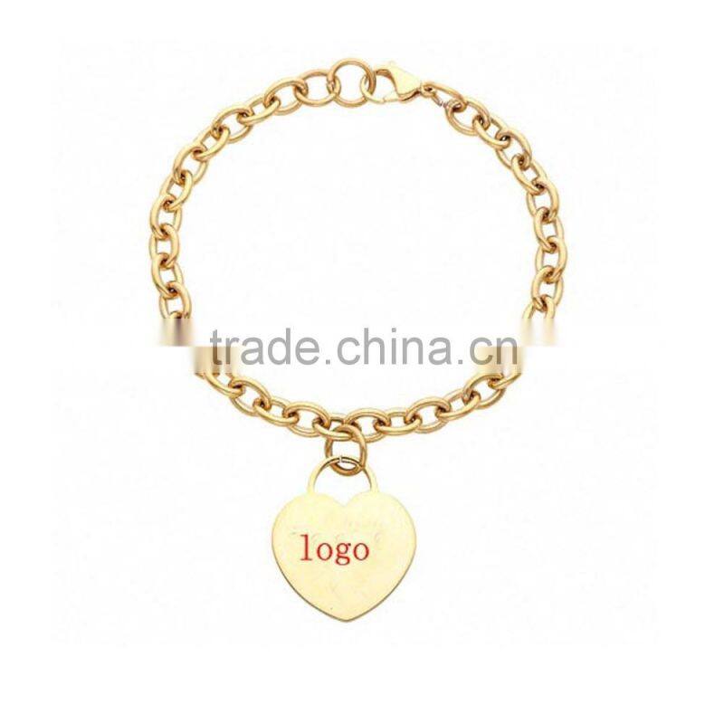 Jingli Jewelry wholesale heart shaped gold plated chunky chains bracelets, personalized logo bracelets (QS-024)