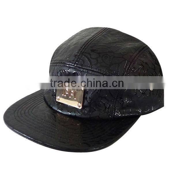 New style black Leather metal logo 5 panel cap Visor Camp 5 Panel Adjustable Hat Cap the misfit