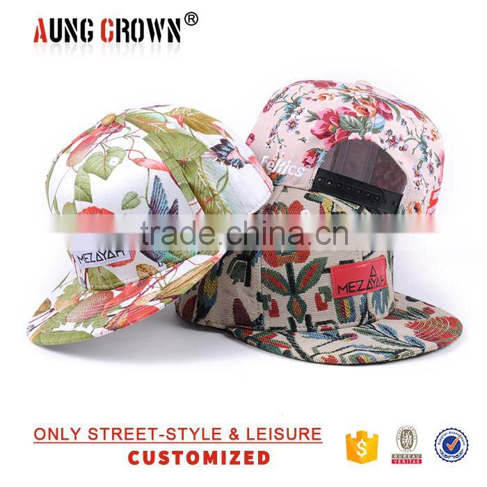 Custom design 100% Cotton Floral Snapback Cap/Hat