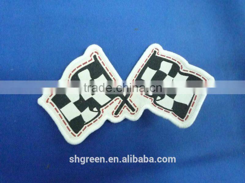Unique design flag shape woven labels,woven flag badge