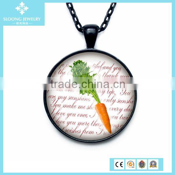 925 Silver Black Plated Glass Pendant with Carrot